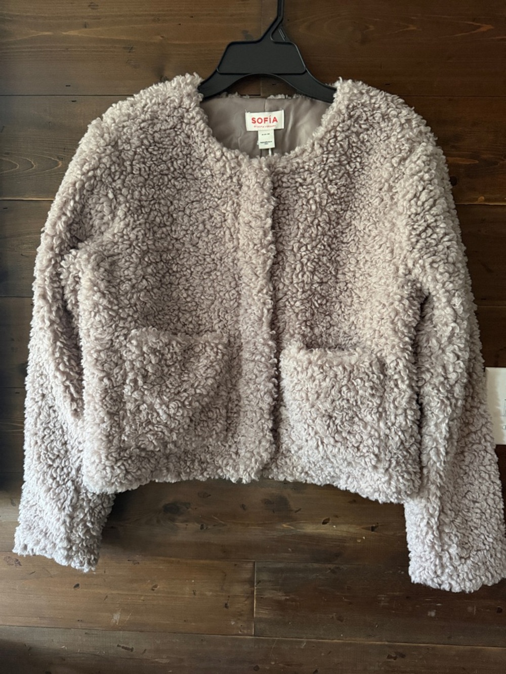 sofia by sofia vergara Plush Teddy Sherpa Jacket in taupe